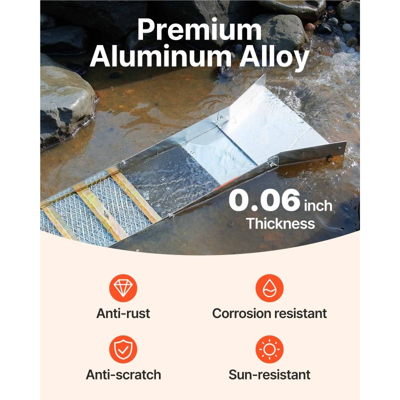 Huuhtelukouru alumiiniseoksesta 50 tuumaa taittuva kevyt kullanhuuhdontaan