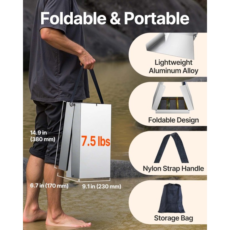 Huuhtelukouru alumiiniseoksesta 50 tuumaa taittuva kevyt kullanhuuhdontaan