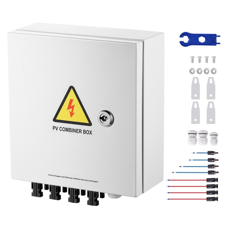 PV-yhdistinkotelo teräskotelo 4 tuloa 1 lähtö IP65 15A sulake 63A pääkytkin