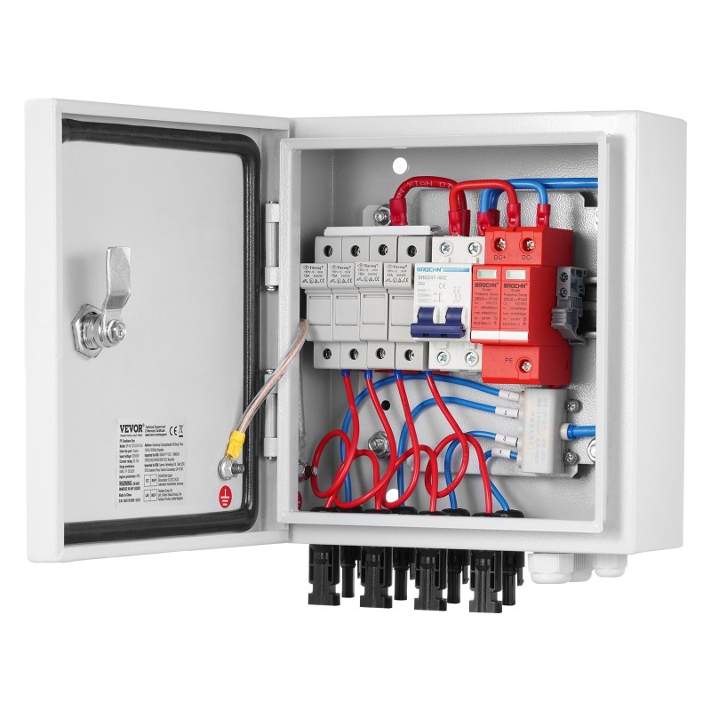 PV-yhdistinkotelo teräskotelo 4 tuloa 1 lähtö IP65 15A sulake 63A pääkytkin