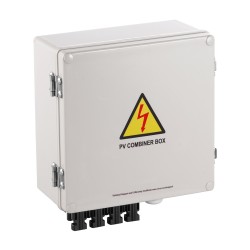 Yhdistinkotelo aurinkopaneeleille ABS muovi 4 sisääntuloa 1 ulostulo 10A sulakkeet 63A pääkytkin IP65