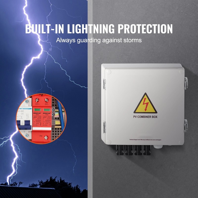 Yhdistinkotelo aurinkopaneeleille ABS-muovi 4 sisääntuloa 1 ulostulo 10A sulakkeet 63A pääkytkin IP65
