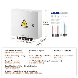PV-yhdistinkotelo teräskuori 6 tuloa 1 lähtö 15A sulakkeet 125A pääkatkaisija IP65