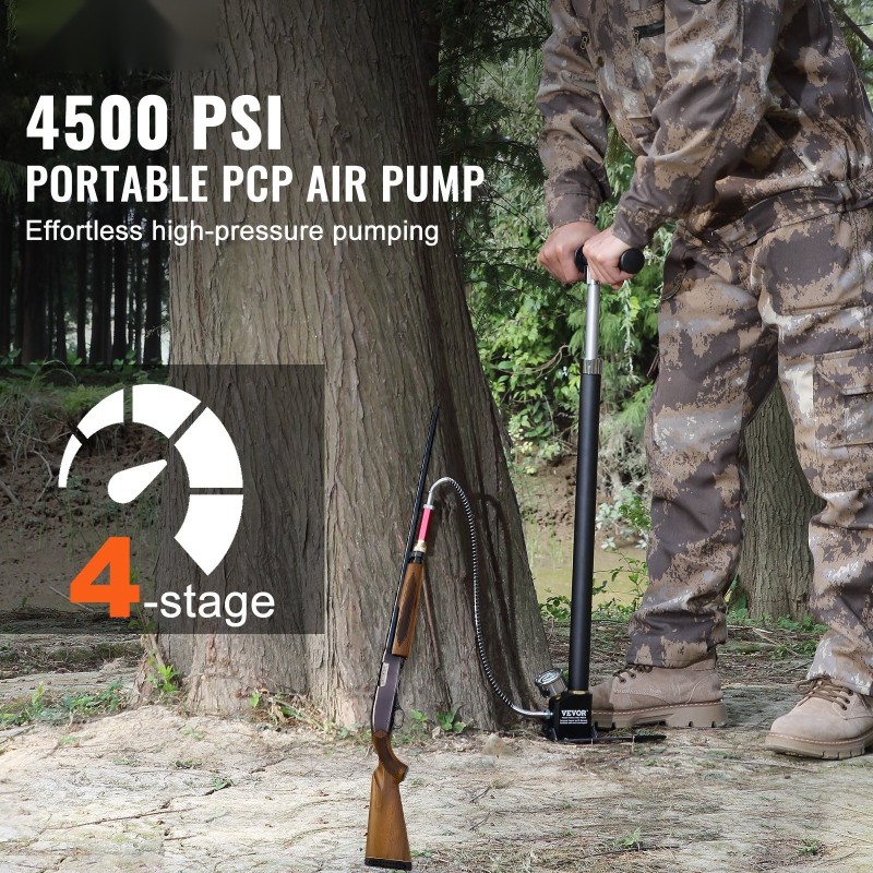 PCP-käsipumppu 4-vaiheinen 4500 PSI ruostumaton teräs alumiiniseos öljy-kosteussuodatin painemittarilla