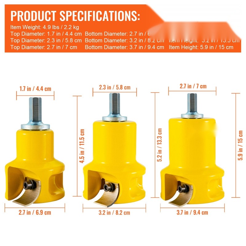 Tappiteräsarja alumiini- ja teräsrunkoinen 25,4 38 50,8 mm pyörötappeihin kaarevilla kaksoisterillä