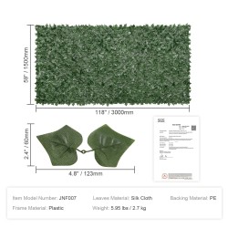 Keinopensasaita 1,5 x 3 m tiheä silkkilehvästö PE-verkkotausta