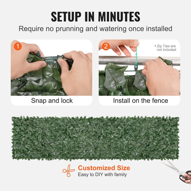 Tekoköynnösseinä 1 x 4 m silkkikangaslehdillä PE-verkko vahvistetuin liitoksin ulkokäyttöön