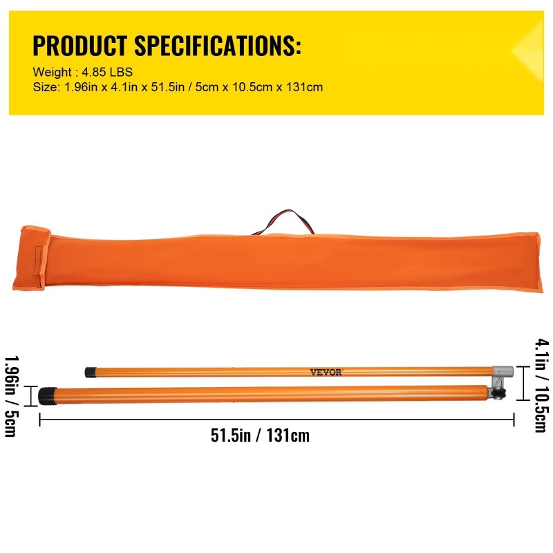 Lasikuituinen sähköä johtamaton kuormankorkeusmittatikku 15 jalan taittuva kantolaukulla ajoneuvokuljetuksiin