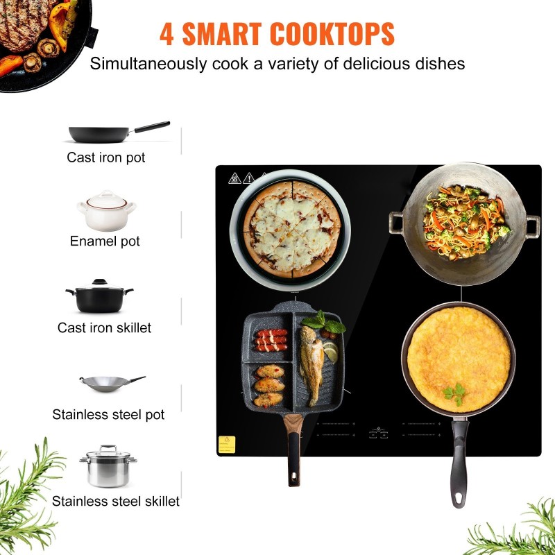 Sähkökäyttöinen keraaminen upotettava liesitaso 24 tuuman 4 keittoaluetta kosketusohjaus