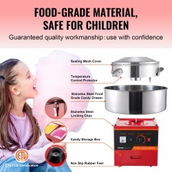 Sähkökäyttöinen hattarakone 1000W elintarvikelaatuluokan ruostumaton teräskulho 6 hattaraa minuutissa punainen