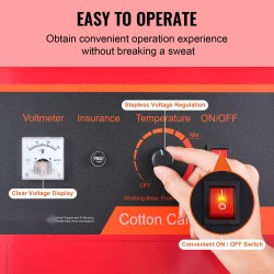 Sähkökäyttöinen hattarakone tuhannen watin moottori ruostumaton teräskulho suojakupu kuusi hattaraa minuutissa punainen