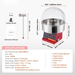 Sähköinen hattarakone tuhannen watin ruostumaton teräskulho suojakupulla kuusi annosta minuutissa punainen