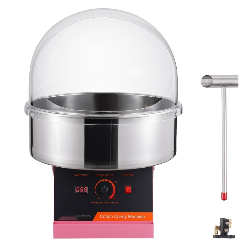 Sähköinen hattarakone 1000 wattia ruostumaton teräskulho 6 hattaraa minuutissa suojakupulla pinkki