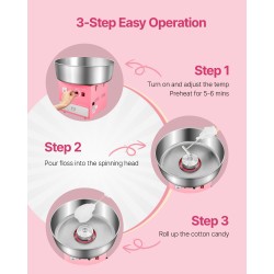 Sähköinen hattarakone 1000 wattia 52 senttimetriä ruostumattomasta teräksestä kulho vaaleanpunainen sokerikauhalla