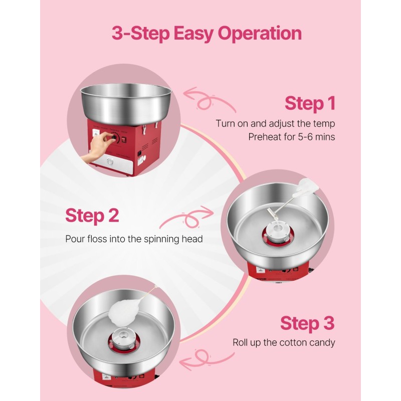 Sähköinen hattarakone 1000W 52 cm ruostumattomasta teräksestä valmistettu kulho punainen