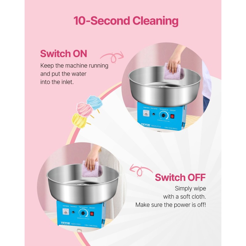 Sähkökäyttöinen hattarakone 1000W 52 cm ruostumaton teräskulho sokerilusikka säilytyslaatikko