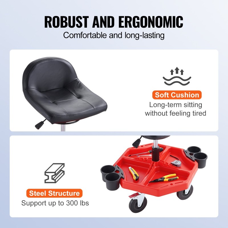 Pyörillä liikkuva tallijakkara pehmustettu istuin 420x370 mm säädettävä korkeus