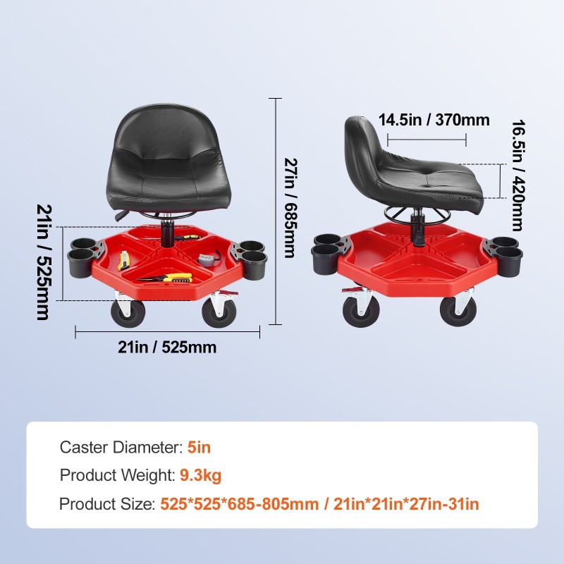 Pyörillä liikkuva tallijakkara pehmustettu istuin 420x370 mm säädettävä korkeus