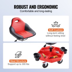 Rullaava korjaamotuoli teräsrunko pehmustettu istuin säilytyslokerolla säädettävä korkeus 685–805 mm