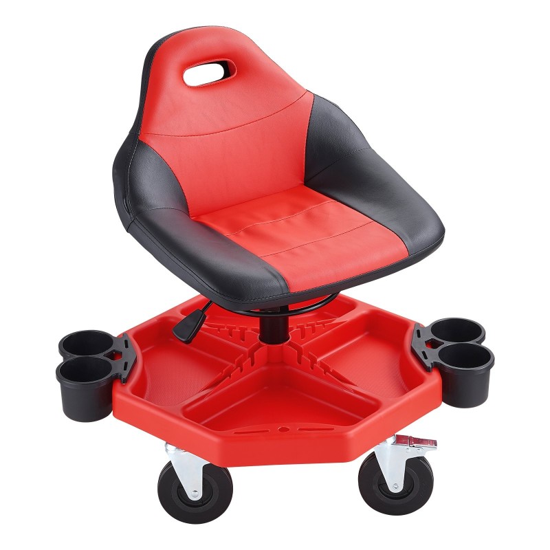 Rullaava korjaamotuoli teräsrunko pehmustettu istuin säilytyslokerolla säädettävä korkeus 685–805 mm