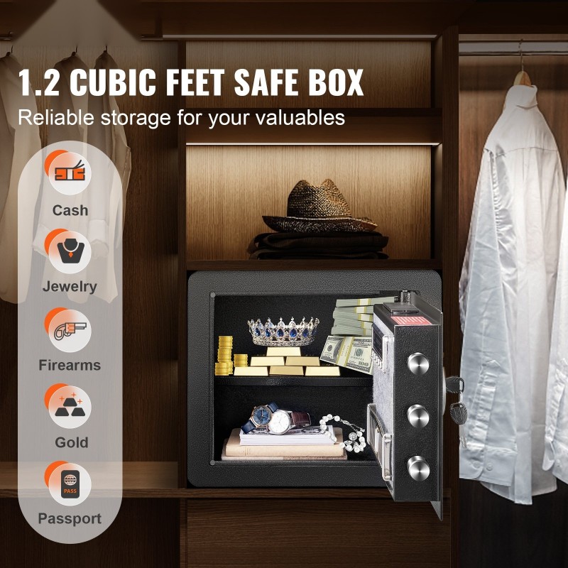 Kassakaappi kylmävalssatusta hiiliteräksestä 33,9 l digitaalinen numerolukko 2 mekaanista avainta palonkestävä pussi