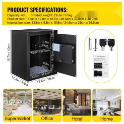 Kassakaappi Q235 teräs 0,048 m³ paloturvallinen musta sormenjälkilukolla digitaalinäppäimistöllä seinäkiinnitys irrotettava