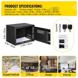 Kassakaappi Q235-terästä 0,8 kuutiojalkaa musta sormenjälki koodilukko 2 avainta seinäkiinnitys