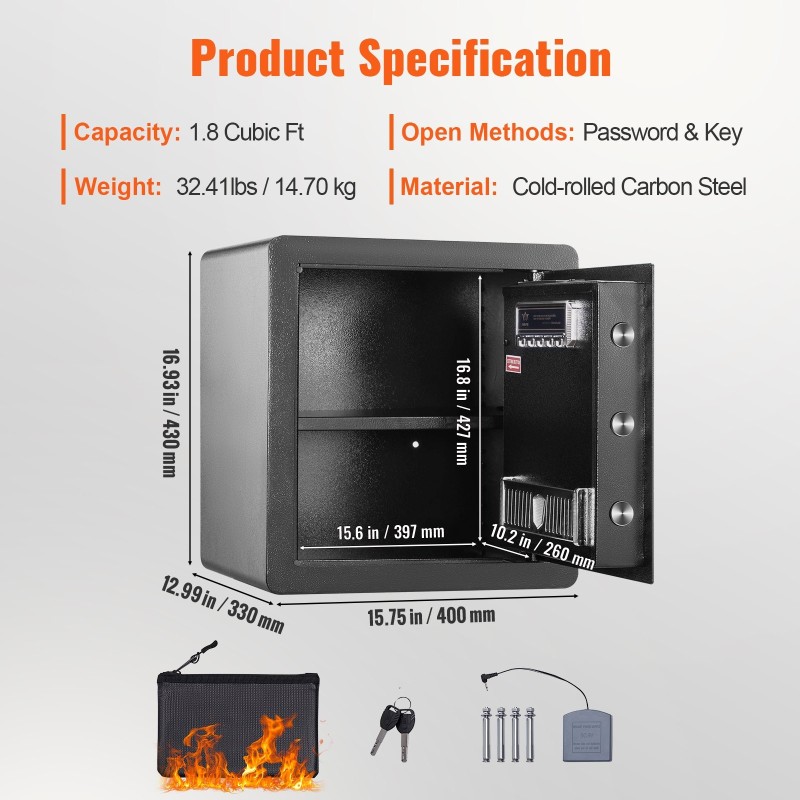 Kassakaappi 51 l kylmävalssattu hiiliteräs sähköinen näppäimistö 2 avainta palonkestävä pussi