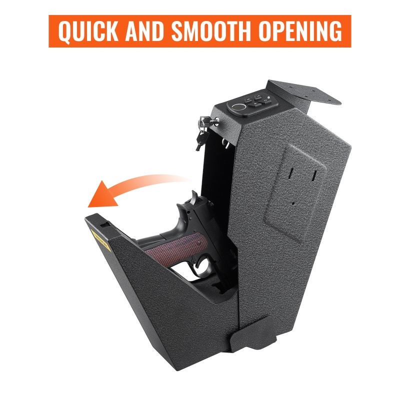 Pistoolin turvalipas teräsrunkoinen sormenjälkilukolla 120 sormenjälkeä pehmustettu sisäosa