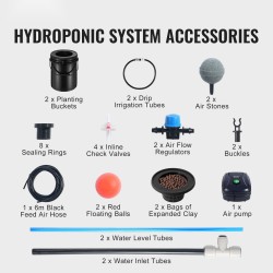 Hydroponinen DWC-kasvatusjärjestelmä 2 kpl 20 l PP-ämpäreillä istutuskorit ilmapumpulla