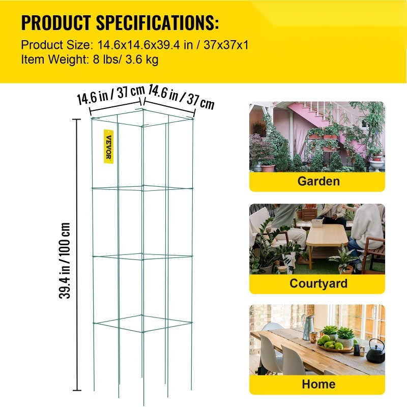 Tomaattituet teräs PVC-pinnoitettu kolmitasoinen 3 kpl neliörakenne 37x37x100 cm
