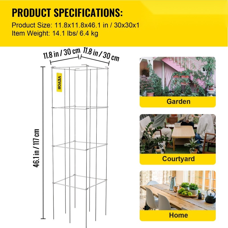Tomaatinkehikot 5 kpl teräs PVC-pinnoitetut 30x30x117 cm neliönmuotoiset köynnöskasveille