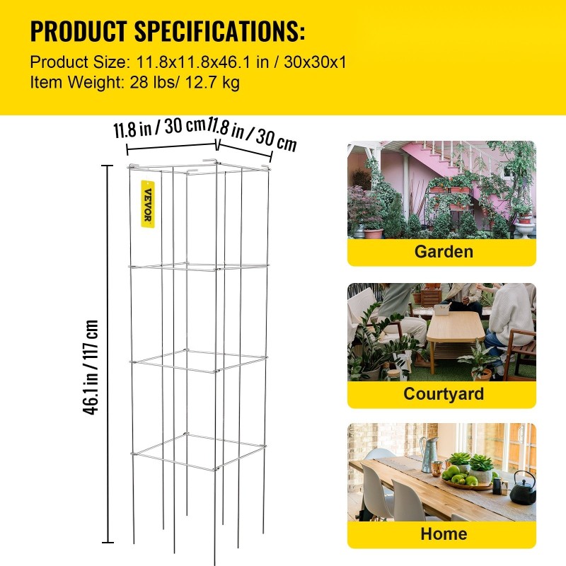 Neliskulmainen tomaatitukikehikko PVC-pinnoitettu teräs 30 x 30 x 117 cm 10 kpl