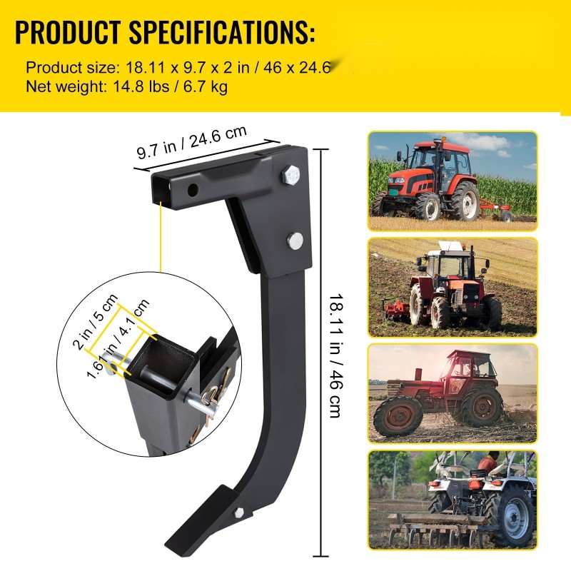 Vetokoukkuun asennettava maajyrsin hiiliteräs 46 cm varsi nelitasoinen säätö