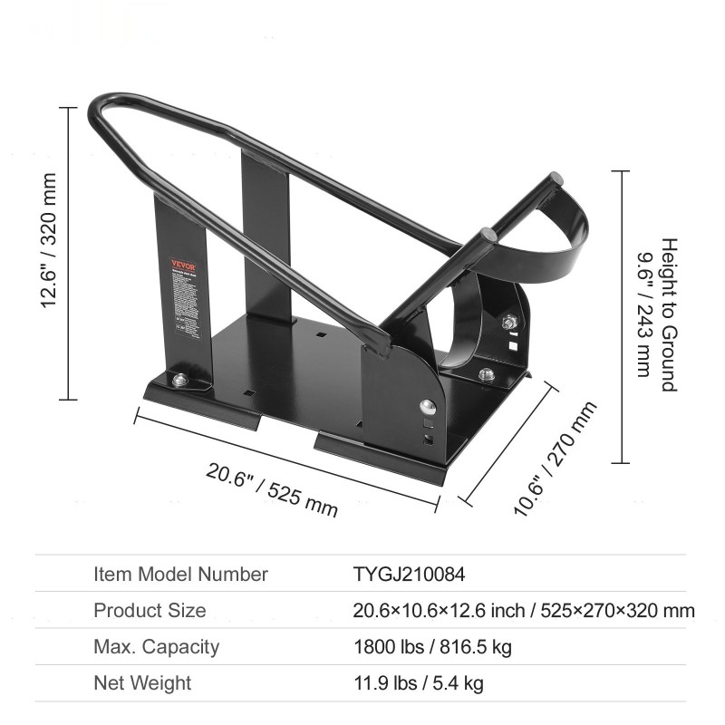 Irrotettava moottoripyörän etupyöräkiila teräs säädettävä renkaan leveys 76–203 mm vanne 15–21 tuumaa