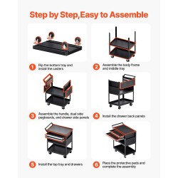 Työkaluvaunu viisi tasoa pyörillä 181 kiloa kantavuus kaksi lukittavaa laatikkoa reikälevy musta