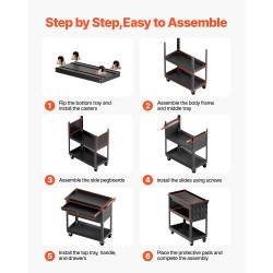 Työkaluvaunu 4-tasoinen 160 kg kantavuus 3 hyllyä lukittava laatikko pyörillä