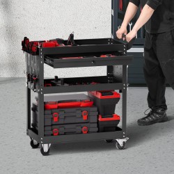Työkaluvaunu 4-tasoinen 160 kg kantavuus 3 hyllyä lukittava laatikko pyörillä