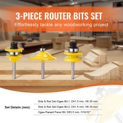 Jyrsinteräsarja 3 osaa YG8 kovametalli 6,35 mm varsi puukotelo puuntyöstöön