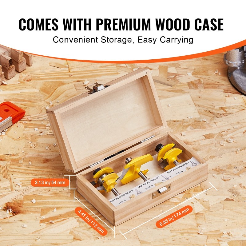 Jyrsinteräsarja 3 osaa YG8 kovametalli 6,35 mm varsi puukotelo puuntyöstöön