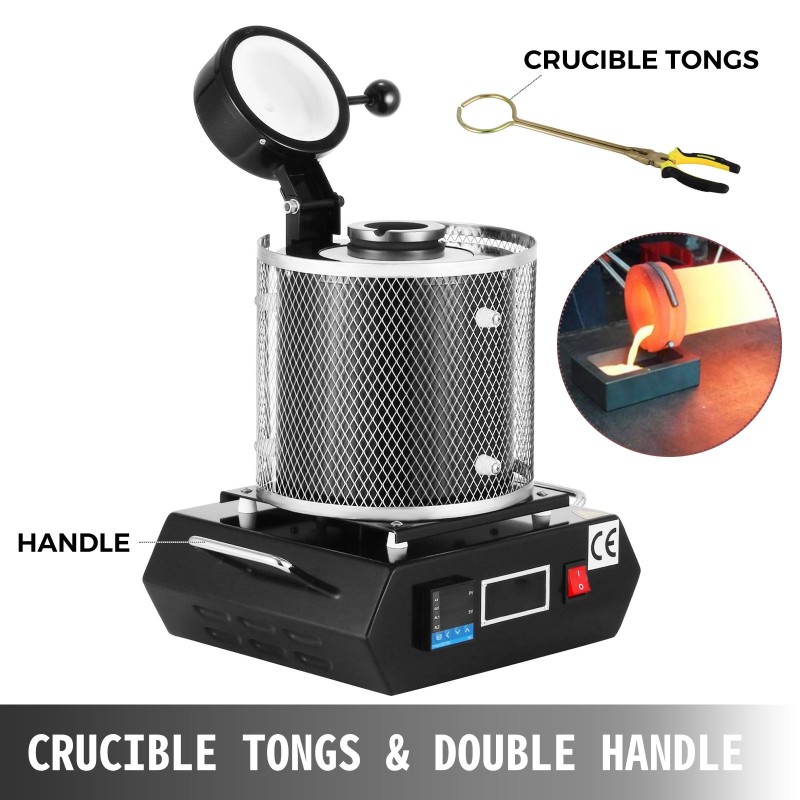 Digitaalinen sulatusuuni 1 kg grafiittisulatusastiolla 1750 W 1150 ℃ kullan ja hopean