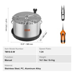 Manuaalinen lehtitrimmeri 16 tuumaa ruostumaton teräs läpinäkyvällä kannella käsisaksilla nuppujen ja kukkien