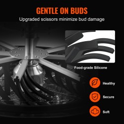 Manuaalinen lehtikulholeikkuri 430x430x380 mm 3 ruostumatonta terää taitettava kuivauspussi läpinäkyvä kupu