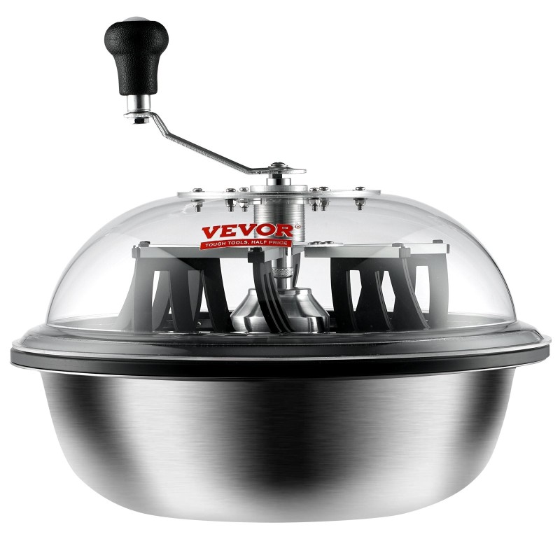 Manuaalinen lehtikulholeikkuri 430x430x380 mm 3 ruostumatonta terää taitettava kuivauspussi läpinäkyvä kupu