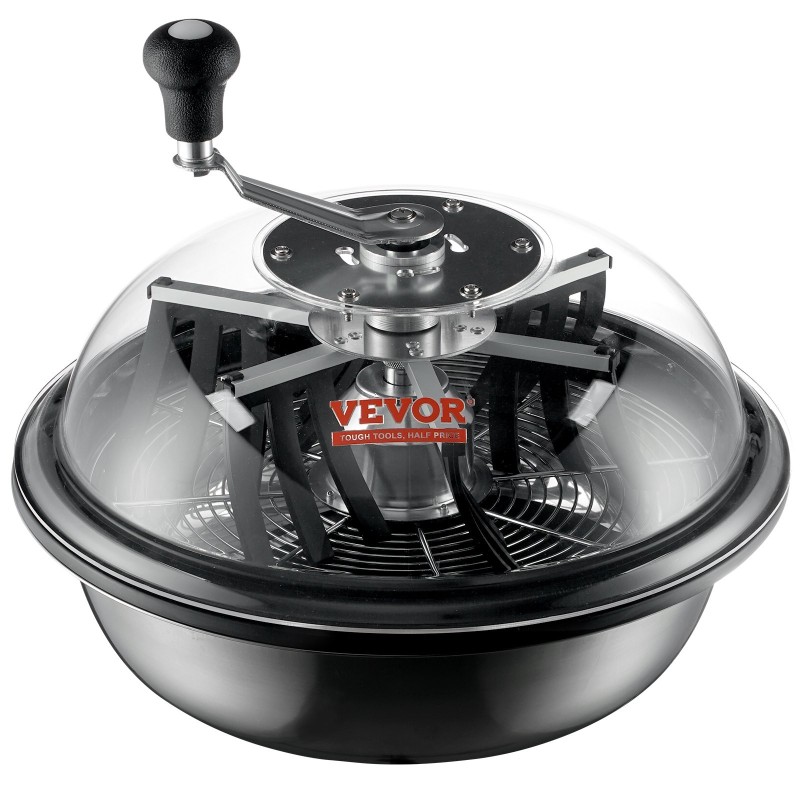 Manuaalinen lehtikulholeikkuri 430x430x380 mm 3 ruostumatonta terää taitettava kuivauspussi läpinäkyvä kupu