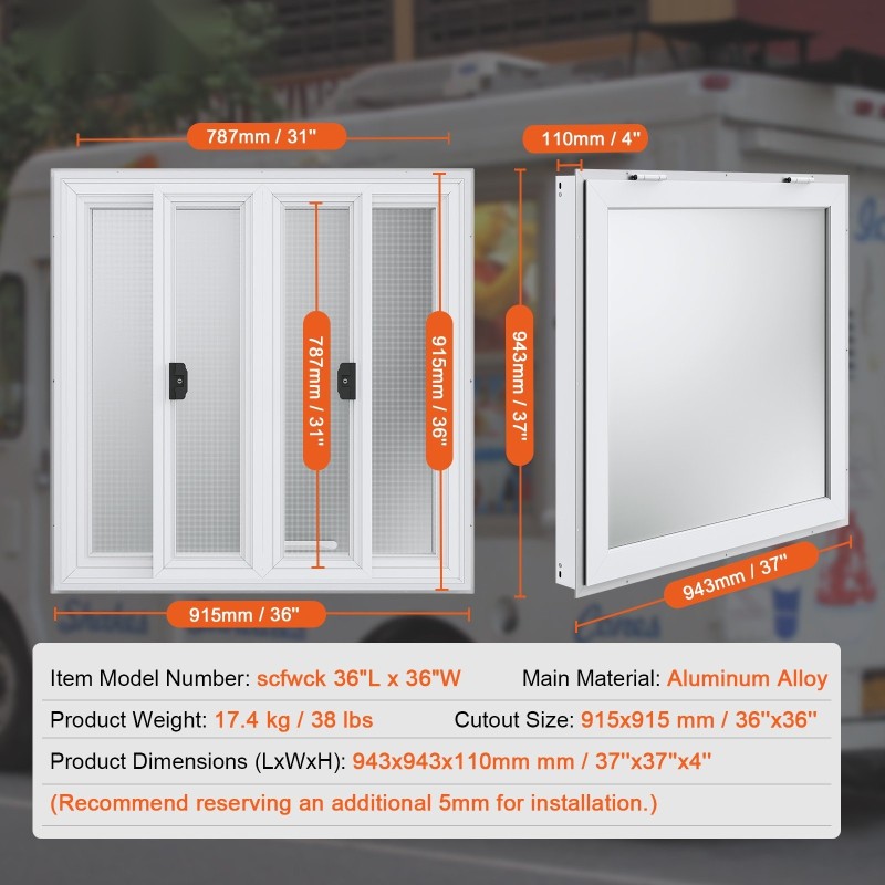 Myyntiluukku alumiiniseoksinen 943x943 mm neljä liukuikkunaa markiisiovi ruokarekkoihin