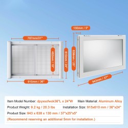 Myyntiluukku ruoka-autoon alumiiniseos 915x610 mm 2 liukuikkunaa markiisiovi ruostumaton teräsverkko