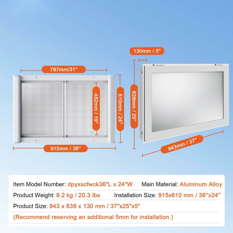 Myyntiluukku ruoka-autoon alumiiniseos 915x610 mm 2 liukuikkunaa markiisiovi ruostumaton teräsverkko