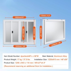 Myyntiluukku ruokavaunuun alumiiniseosrunko asennuskoko 1220x915 mm 4 liukuikkunaa ruostumaton teräsverkko