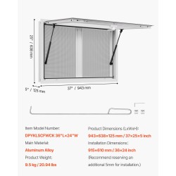 Palveluluukku alumiiniseos 92x61 cm kaksi liukuikkunaa hyönteisverkolla markiisiovi kaasujousi ruokarekkoihin